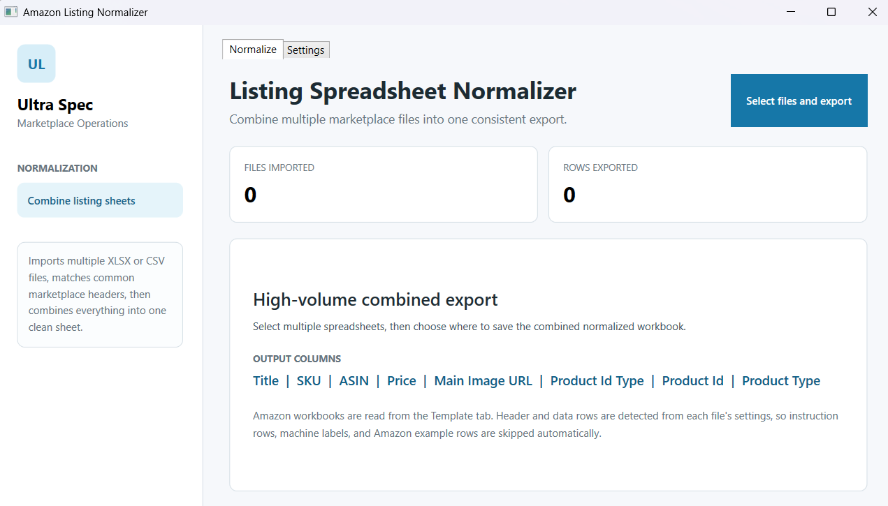 AmazonListingNormalizer.App main screen
