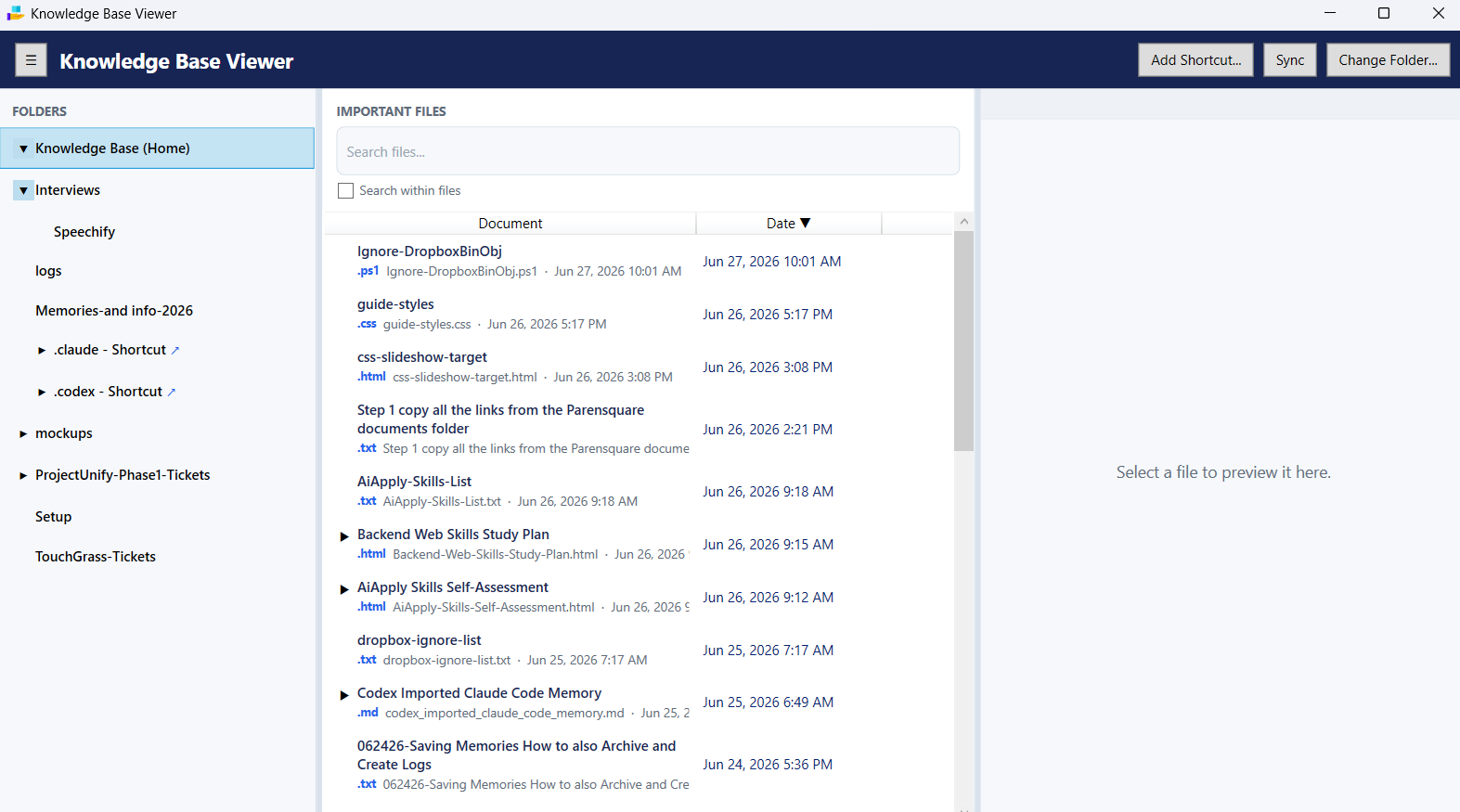 KnowledgeBaseViewer main screen