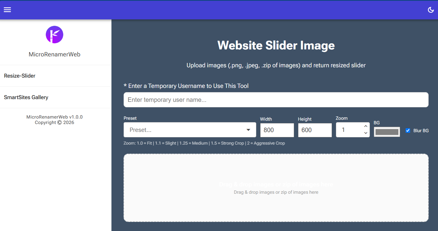 MicroRenamerWEB resize tool