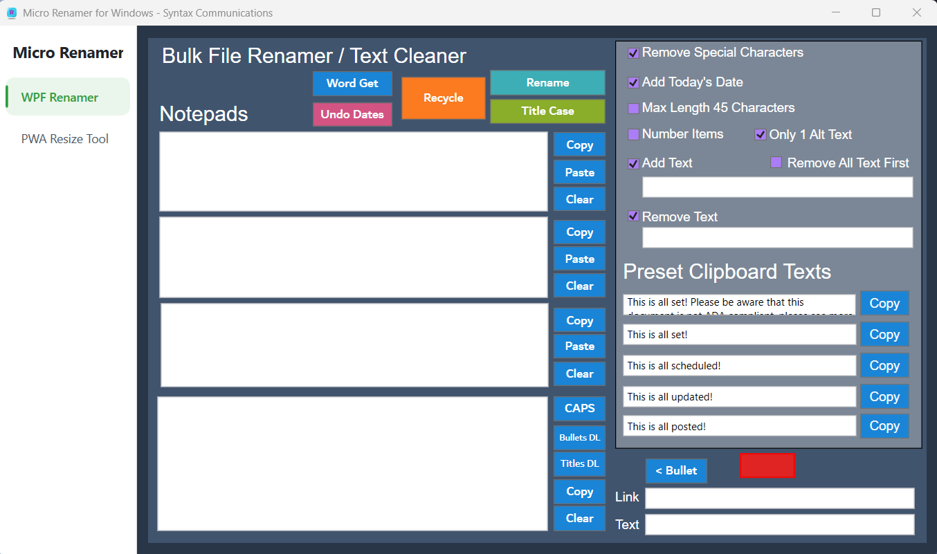 MicroRenamerWPF main renamer view