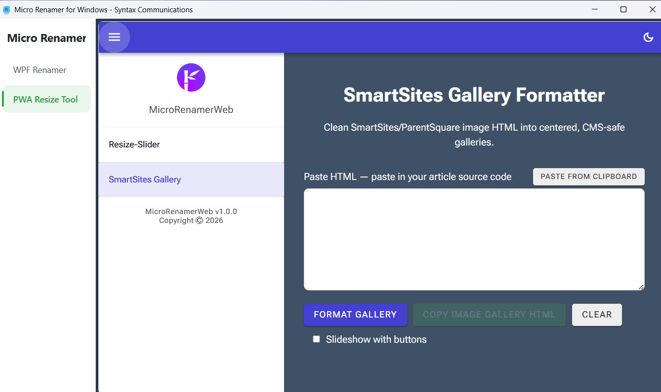 SmartSitesGalleryFormatter PWA tab
