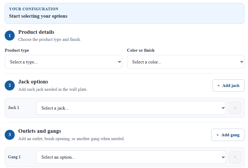 Wall Plate Finder configurator UI